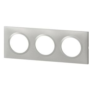 Plaque 3 postes Legrand Dooxie effet aluminium - vue de profil