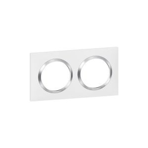 plaque 2 postes Legrand Dooxie® blanc avec bague chromée
