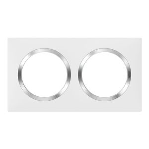 plaque 2 postes Legrand Dooxie® blanc avec bague chromée - vue de face