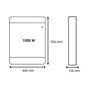 radiateur connecté à inertie fonte Noirot Walter 2 1000W blanc - schéma avec dimensions