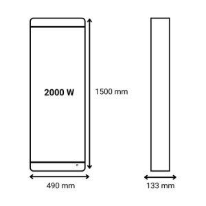 radiateur connecté à inertie fonte vertical Noirot Walter 2 blanc 2000W - schéma avec dimensions