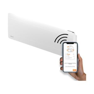 radiateur connecté à inertie fonte plinthe Noirot Walter 2 blanc 1000W pilotable à distance