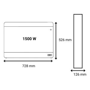 radiateur connecté à inertie fonte Noirot Walter 2 1500W blanc - schéma avec dimensions