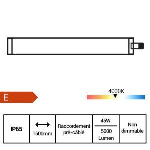 PANASONIC Réglette LED intégrée étanche 230V 45W 5000lm 150cm blanc - fiche technique
