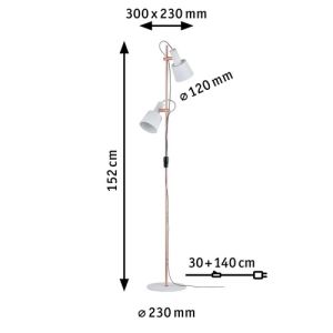 Dimensions lampadaire Paulmann Neordic Haldar E14 blanc et cuivre