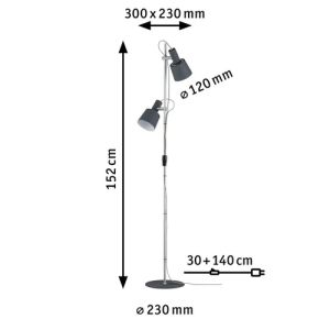 Dimensions du lampadaire Paulmann Neordic Haldar E14 gris foncé et chrome mat