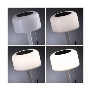 luminaire rechargeable solaire Paulmann Bartja coloris blanc gradable et ses différentes intensités lumineuses