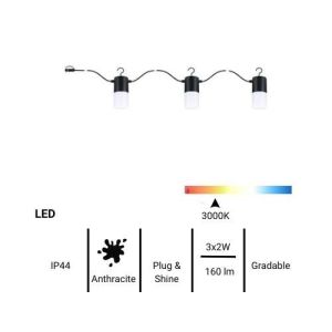 Guirlance led extérieure Paulmann longueur 2m 3 ampoules de 2W 3000K - fiche technique