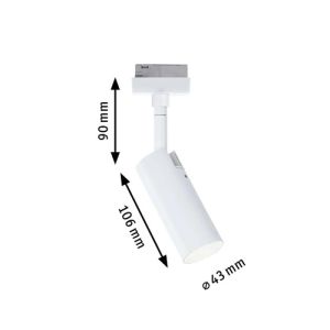 Dimensions spot LED sur rail Paulmann URAIL TUBO blanc