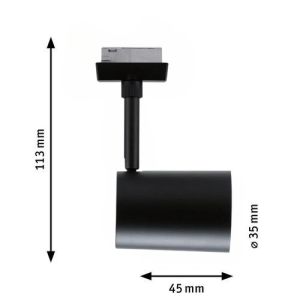 Dimensions spot sur rail LED Paulmann Urail noir mat