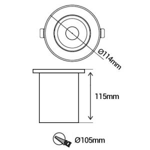 PHILIPS MyGarden Spot LED extérieur encastré de sol rond 230V 3W 270lm 3000K IP67 inox - schéma avec dimensions