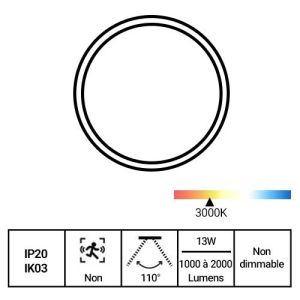 Dimensions downlight MAZDA LED DN020B 13W- fiche technique