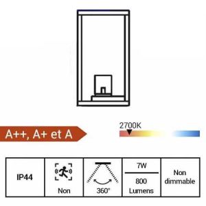 ARLUX Applique extérieure LED Solweig 230V 7W 800lm 2700K anthracite - fiche technique