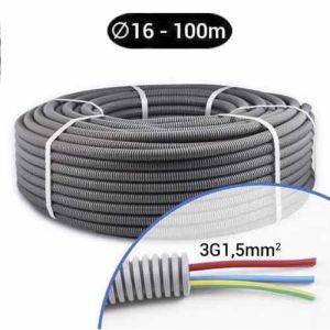 Gaine électrique ICTA préfilée 3G1.5 R/B/VJ D16 PROFIFLEX - Couronne de 100m