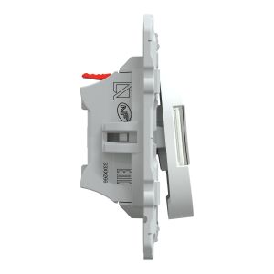 Poussoir à fermeture Schneider Ovalis coloris blanc avec porte étiquette - vue de côté