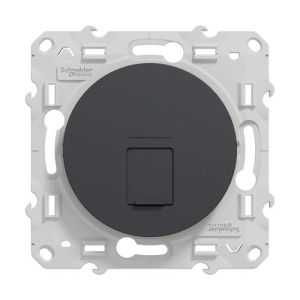 prise RJ45 Cat 6A Schneider Odace coloris anthracite - vue de face