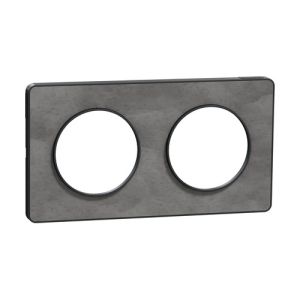 Plaque double SCHNEIDER Odace Touch ardoise avec liseré anthracite - vue de profil