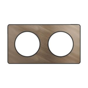 plaque de finition 2 postes Schneider Odace Touch finition bronze brossé et liseré anthracite - vue de face