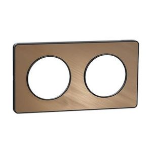 plaque de finition 2 postes Schneider Odace Touch finition bronze brossé et liseré anthracite