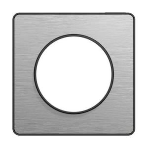 plaque 1 poste Schneider Odace Touch aluminium brossé avec liseré anthracite - vue de face