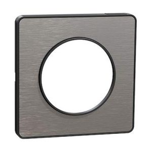 plaque 1 poste Schneider Odace Touch aluminium brossé avec liseré anthracite