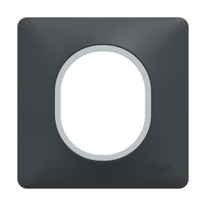 Plaque de finition Schneider Ovalis 1 poste anthracite avec bague effet argent chromé - vue de face