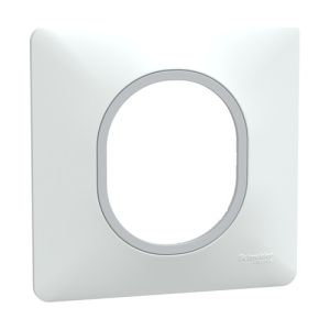 Plaque de finition Schneider Ovalis 1 poste blanc avec bague effet argent chromé - vue de profil