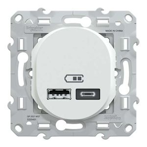 Prise chargeur double USB TYPE A+C blanc SCHNEIDER Ovalis - vue de face