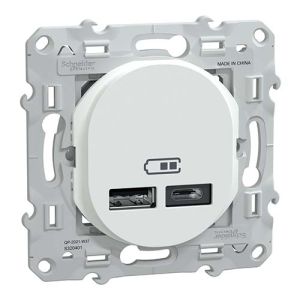 Prise chargeur double USB TYPE A+C blanc SCHNEIDER Ovalis - vue de profil