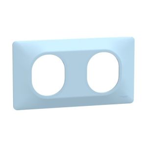 plaque de finition 2 postes bleu azurin Schneider Ovalis - vue de profil