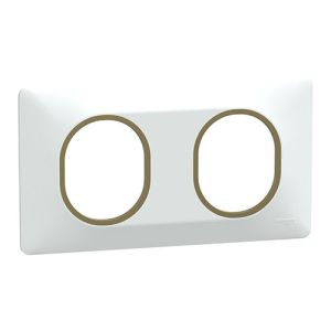 plaque de finition 2 postes Schneider Ovalis blanche avec bague en laiton - vue de profil