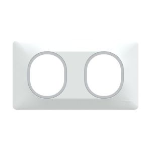 plaque de finition 2 postes schneider ovalis blanc liseré argent - vue de face