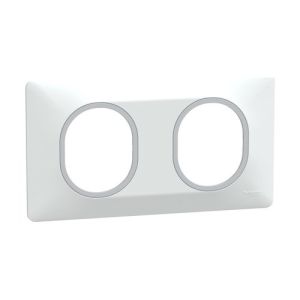 plaque de finition 2 postes schneider ovalis blanc liseré argent - vue de profil