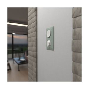 plaque de finition 2 postes vertical schneider ovalis coloris sauge - photo ambiance