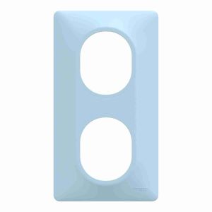 plaque de finition 2 postes vertical schneider ovalis bleu azurin - vue de face