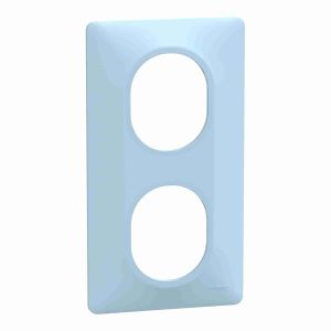 plaque de finition 2 postes vertical schneider ovalis bleu azurin - vue de profil