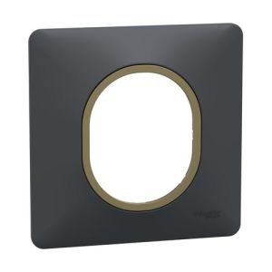 plaque de finition 1 poste schneider ovalis anthracite liseré laiton - vue de profil