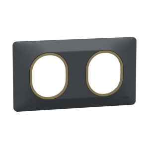 plaque de finition 2 postes schneider ovalis anthracite liseré laiton - vue de profil
