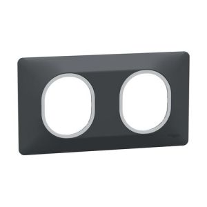 plaque de finition 2 postes horizontal schneider ovalis anthracite liseré argent - vue de profil