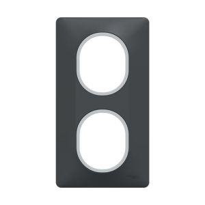 plaque de finition 2 postes vertical Schneider Ovalis coloris anthracite liseré argent - vue de face