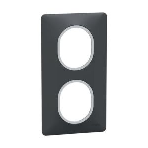 plaque de finition 2 postes vertical Schneider Ovalis coloris anthracite liseré argent - vue de profil