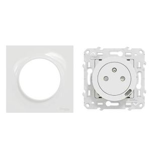 SCHNEIDER Odace Prise de courant 2P+T + USB Type-C affleurante complète blanc