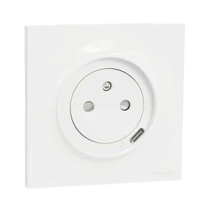 SCHNEIDER Odace Prise de courant 2P+T + USB Type-C affleurante complète blanc