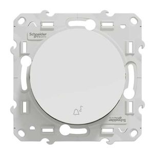 Bouton poussoir blanc Schneider Odace pour sonnette - vue de face