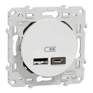 Prise chargeur double USB TYPE A+C blanc SCHNEIDER Odace - image de profil