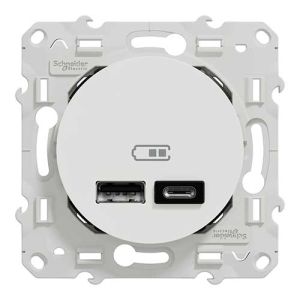 Prise chargeur double USB TYPE A+C blanc SCHNEIDER Odace - image de face