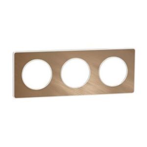 Plaque triple SCHNEIDER Odace Touch bronze brossé avec liseré blanc - vue de profil