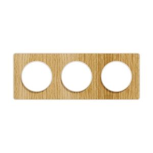 plaque 3 postes Schneider Odace Touch bois naturel avec liseré blanc - vue de face