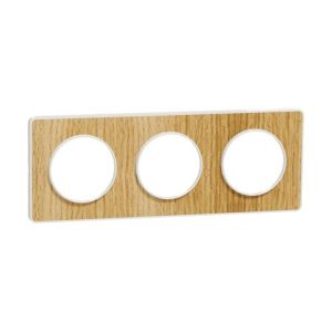 plaque 3 postes Schneider Odace Touch bois naturel avec liseré blanc