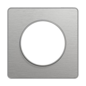 plaque 1 poste Schneider Odace Touch aluminium brossé avec liseré aluminium - vue de face